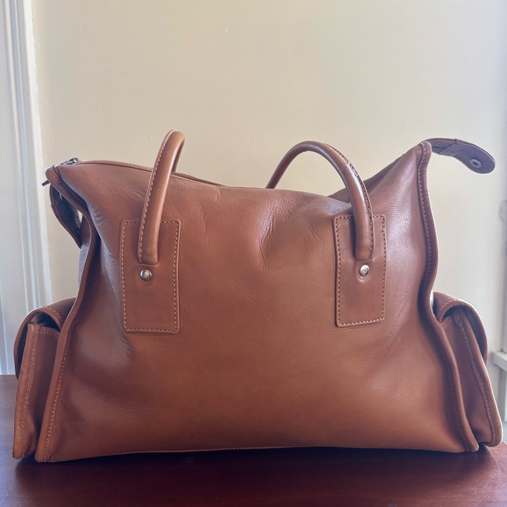 J. Crew Large Brown Leather Tote Bag Exterior Pockets Tan - Picture 14 of 14